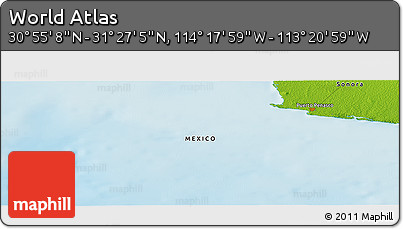 Physical Panoramic Map of the Area around 31° 11' 6" N, 113° 49' 29" W