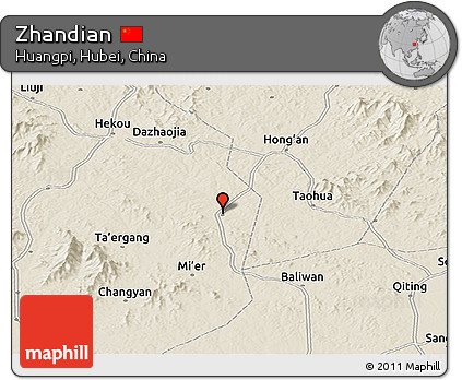 Shaded Relief Panoramic Map of Zhandian