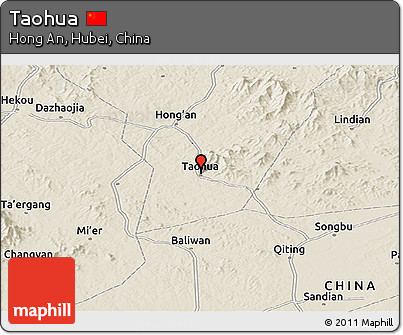 Shaded Relief Panoramic Map of Taohua