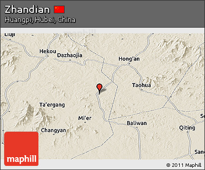 Shaded Relief Panoramic Map of Zhandian