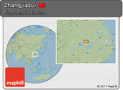 Savanna Style Location Map of Zhangjiazui, hill shading