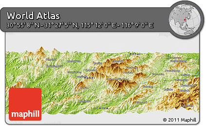 Physical Panoramic Map of the Area around 31° 11' 6" N, 115° 40' 30" E