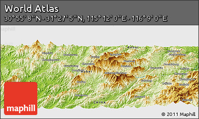 Physical Panoramic Map of the Area around 31° 11' 6" N, 115° 40' 30" E
