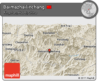 Shaded Relief Panoramic Map of Baimazhailinchang