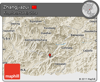 Shaded Relief Panoramic Map of Zhangjiazui