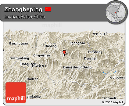 Shaded Relief Panoramic Map of Zhongheping