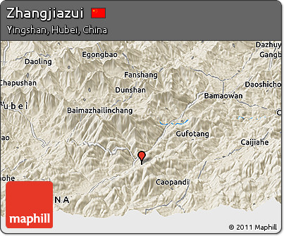 Shaded Relief Panoramic Map of Zhangjiazui