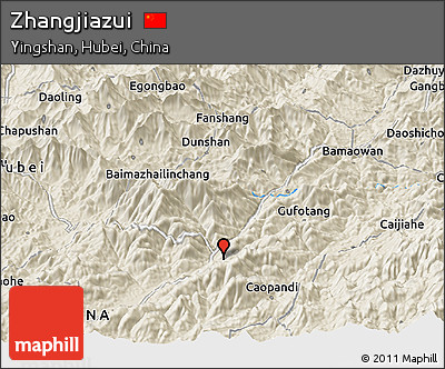 Shaded Relief Panoramic Map of Zhangjiazui
