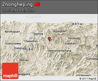 Shaded Relief Panoramic Map of Zhongheping