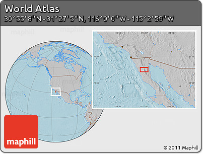 Gray Location Map of the Area around 31° 11' 6" N, 115° 31' 30" W, hill shading