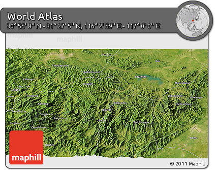 Satellite 3D Map of the Area around 31° 11' 6" N, 116° 31' 30" E