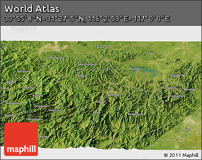 Satellite 3D Map of the Area around 31° 11' 6" N, 116° 31' 30" E