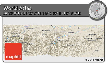 Shaded Relief Panoramic Map of the Area around 31° 11' 6" N, 116° 31' 30" E