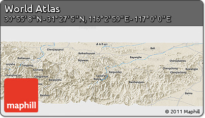 Shaded Relief Panoramic Map of the Area around 31° 11' 6" N, 116° 31' 30" E