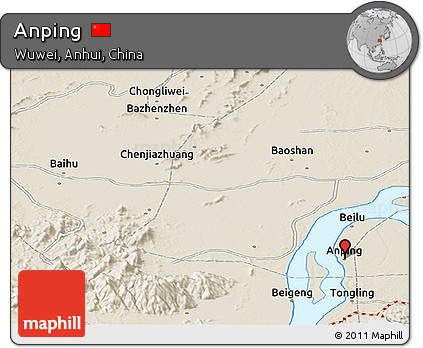 Shaded Relief Panoramic Map of Anping