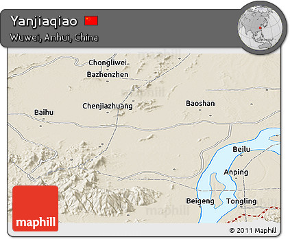 Shaded Relief Panoramic Map of Yanjiaqiao