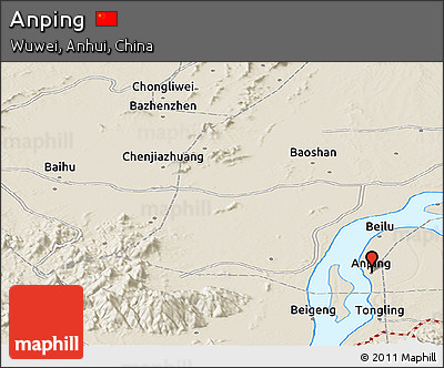 Shaded Relief Panoramic Map of Anping