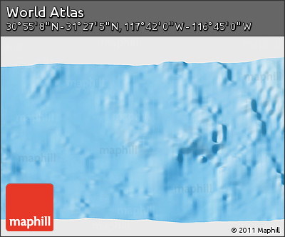 Shaded Relief 3D Map of the Area around 31° 11' 6" N, 117° 13' 29" W