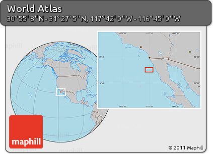 Gray Location Map of the Area around 31° 11' 6" N, 117° 13' 29" W