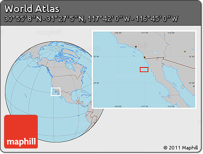 Gray Location Map of the Area around 31° 11' 6" N, 117° 13' 29" W
