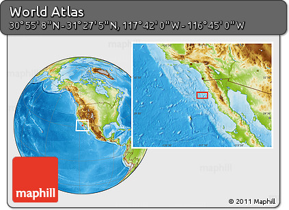 Physical Location Map of the Area around 31° 11' 6" N, 117° 13' 29" W