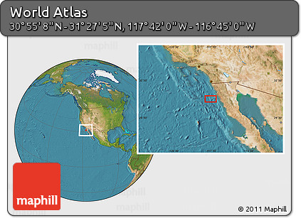 Satellite Location Map of the Area around 31° 11' 6" N, 117° 13' 29" W