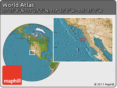 Satellite Location Map of the Area around 31° 11' 6" N, 117° 13' 29" W