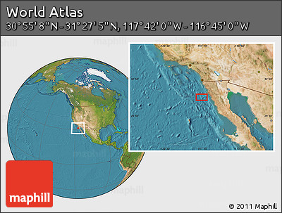 Satellite Location Map of the Area around 31° 11' 6" N, 117° 13' 29" W