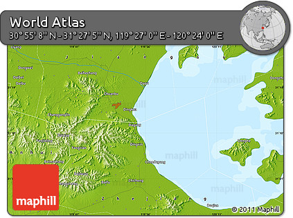Physical Map of the Area around 31° 11' 6" N, 119° 55' 30" E