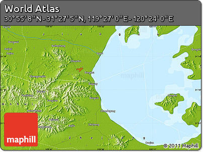 Physical Map of the Area around 31° 11' 6" N, 119° 55' 30" E