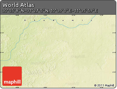 Physical Map of the Area around 31° 11' 6" N, 11° 7' 30" E