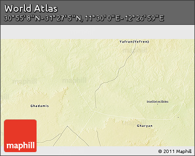 Physical 3D Map of the Area around 31° 11' 6" N, 11° 58' 29" E