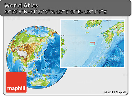 Physical Location Map of the Area around 31° 11' 6" N, 127° 34' 30" E
