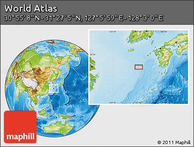 Physical Location Map of the Area around 31° 11' 6" N, 127° 34' 30" E
