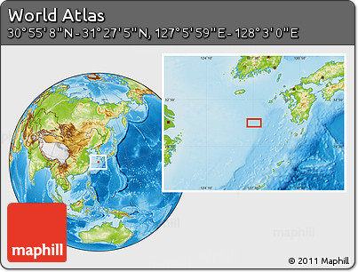 Physical Location Map of the Area around 31° 11' 6" N, 127° 34' 30" E