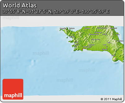 Physical 3D Map of the Area around 31° 11' 6" N, 130° 7' 30" E