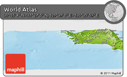 Physical Panoramic Map of the Area around 31° 11' 6" N, 130° 7' 30" E