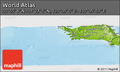 Physical Panoramic Map of the Area around 31° 11' 6" N, 130° 7' 30" E