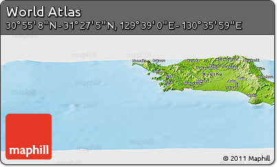 Physical Panoramic Map of the Area around 31° 11' 6" N, 130° 7' 30" E