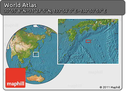 Satellite Location Map of the Area around 31° 11' 6" N, 134° 22' 30" E