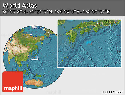 Satellite Location Map of the Area around 31° 11' 6" N, 134° 22' 30" E