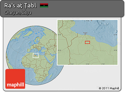 Savanna Style Location Map of Ra's Aţ Ţabl, hill shading