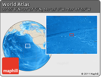 Shaded Relief Location Map of the Area around 31° 11' 6" N, 140° 10' 30" W