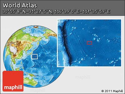 Physical Location Map of the Area around 31° 11' 6" N, 147° 7' 30" E