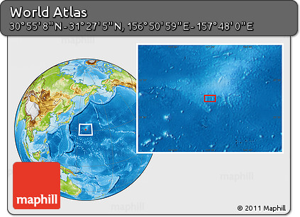 Physical Location Map of the Area around 31° 11' 6" N, 157° 19' 29" E