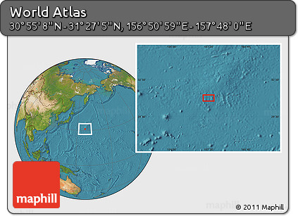Satellite Location Map of the Area around 31° 11' 6" N, 157° 19' 29" E