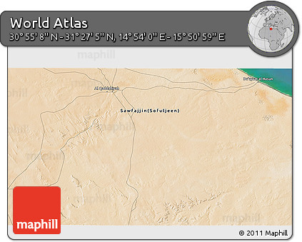 Satellite 3D Map of the Area around 31° 11' 6" N, 15° 22' 30" E