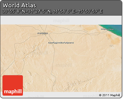Satellite 3D Map of the Area around 31° 11' 6" N, 15° 22' 30" E