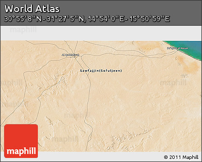 Satellite 3D Map of the Area around 31° 11' 6" N, 15° 22' 30" E