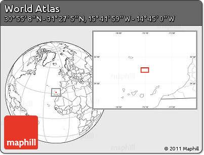 Blank Location Map of the Area around 31° 11' 6" N, 15° 13' 29" W